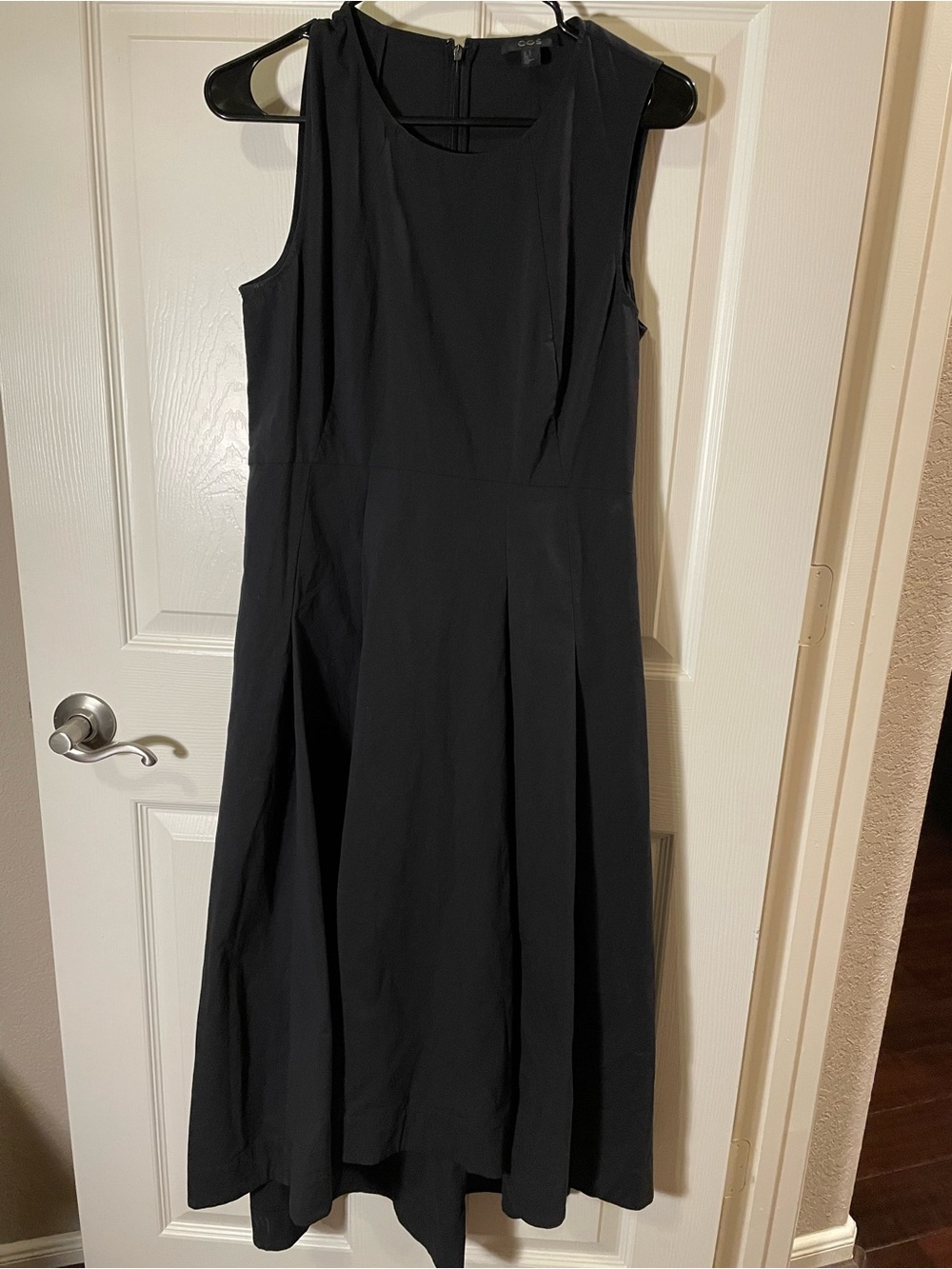 COS Black Pleated Cotton Midi Dress Size 10